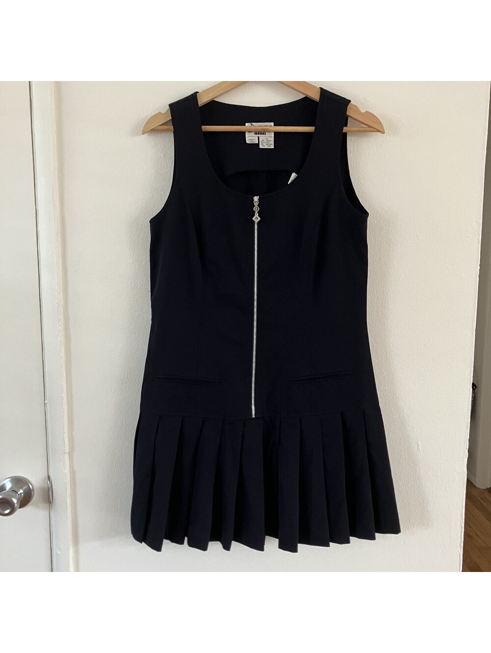Vintage DKNY Dark Academia Y2K Drop Waist Pleated Dress Sz 4 Wool 90s Minimalism